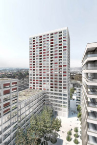 Visualisierung Architektur Wettbewerb Aussen Hochhaus Vulkanstrasse Zuerich 2012