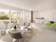 Visualisierung Verkaufsbild Innenraum Wohnbereich Eschborner Landstrasse in Frankfurt 2014