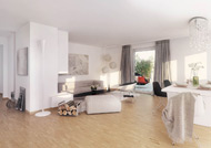 Visualisierung Verkaufsbild Innenraum Wohnbereich Letziliving Letzipark Zuerich 2014